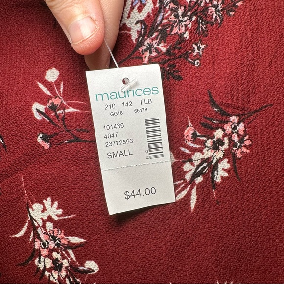 NWT Maurices Red Floral Scoop Neck Long Sleeve Shift Dress S - Picture 3 of 10